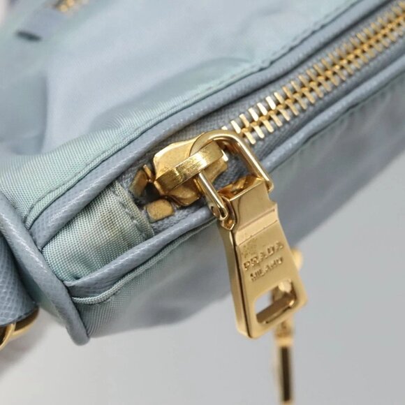 PRADA Shoulder Bag Nylon Light Blue Gold Auth - Picture 10 of 16